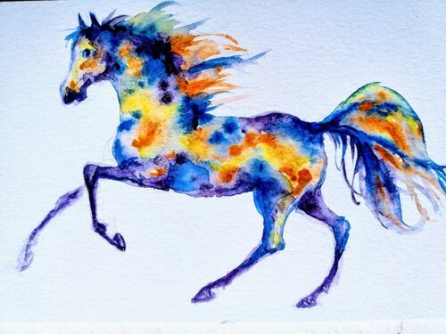 Blue Appaloosa Horse running par Daniela Vasileva, Œuvre sur papier en vente sur Singulart