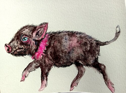 Lucky in pink piglet di Daniela Vasileva, Pittura in vendita su Singulart
