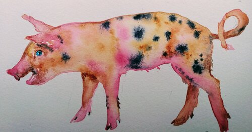 Lucky pink piglet 3 de Daniela Vasileva, Pintura a la venta en Singulart