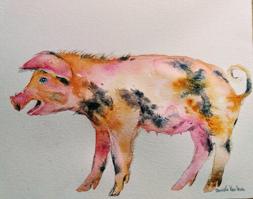 Lucky pink piglet 8 van Daniela Vasileva, Schilderij te koop op Singulart