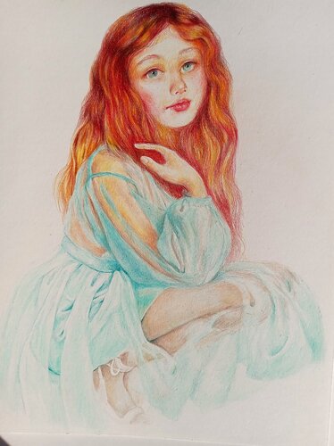 Girl with turquoise dress by Daniela Vasileva, Work on Paper for Sale on Singulart