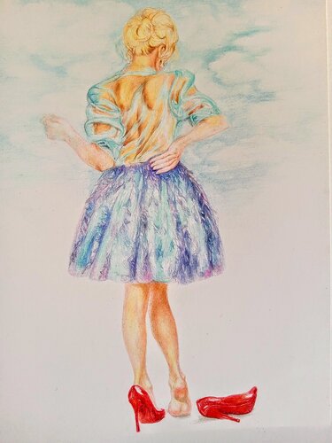 Girl with not so comfortable shoes par Daniela Vasileva, Œuvre sur papier en vente sur Singulart