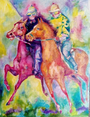 Jockey horse racing equestrian art di Daniela Vasileva, Pittura in vendita su Singulart