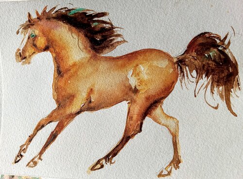 Palomino Horse running par Daniela Vasileva, Œuvre sur papier en vente sur Singulart