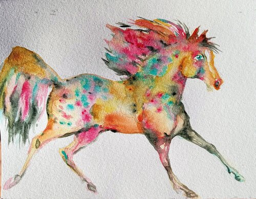Painted stallion Horse running art di Daniela Vasileva, Opera su carta in vendita su Singulart