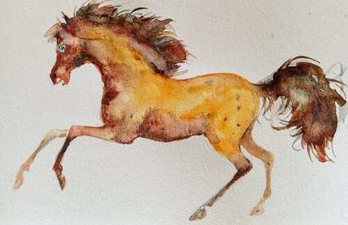 Palomino Horse running di Daniela Vasileva, Opera su carta in vendita su Singulart