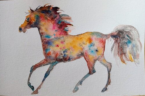 Painted stallion Horse running art di Daniela Vasileva, Opera su carta in vendita su Singulart