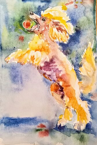 Summer vacation, dog playing on the beach by Daniela Vasileva, Painting for Sale on Singulart