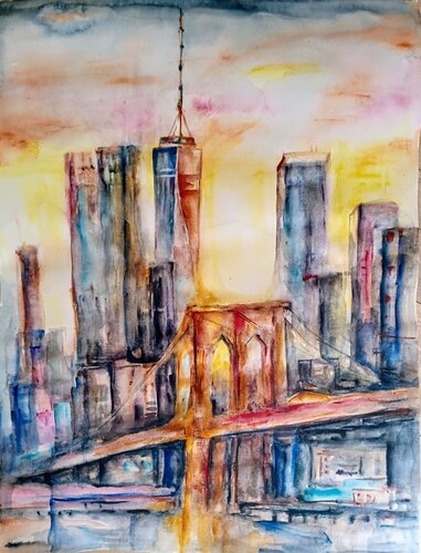 Brooklyn Bridge NYC morning glow de Daniela Vasileva, Pintura a la venta en Singulart