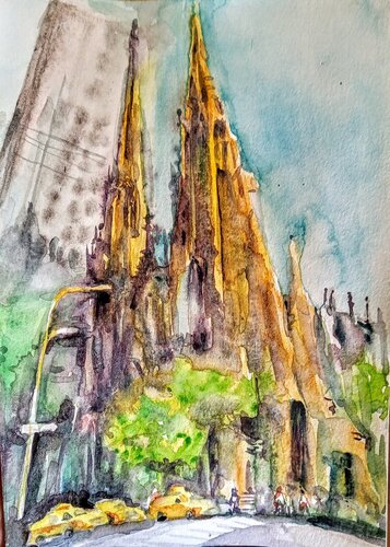 St Patrick's cathedral NYC in spring van Daniela Vasileva, Schilderij te koop op Singulart