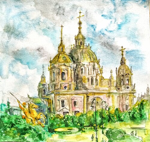 Berlin cathedral watercolor painting van Daniela Vasileva, Schilderij te koop op Singulart