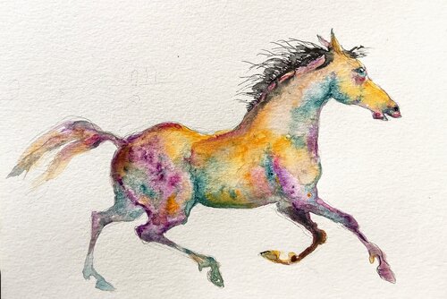 Blue horse running van Daniela Vasileva, Schilderij te koop op Singulart