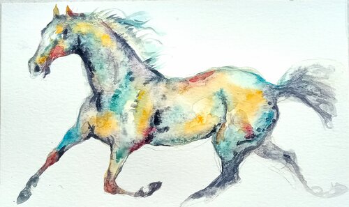 Blue horse in motion di Daniela Vasileva, Pittura in vendita su Singulart
