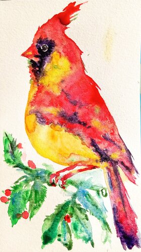 Red Christmas cardinal bird di Daniela Vasileva, Pittura in vendita su Singulart