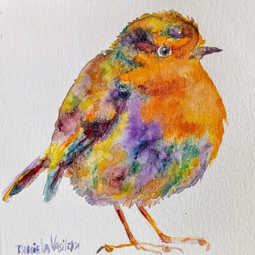 Christmas Robin bird by Daniela Vasileva, Painting for Sale on Singulart