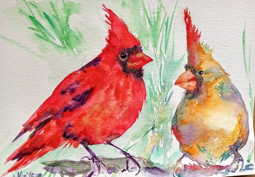 Christmas cardinals by Daniela Vasileva, Painting for Sale on Singulart