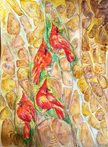 Re# birds in forest glow di Daniela Vasileva, Pittura in vendita su Singulart
