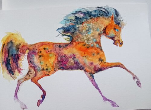 Golden brown Appaloosa horse running di Daniela Vasileva, Pittura in vendita su Singulart