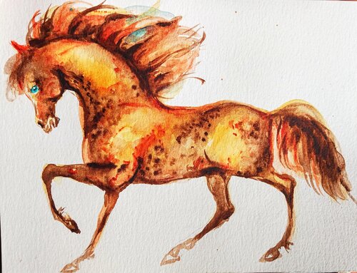 Palomino Horse running art par Daniela Vasileva, Peinture en vente sur Singulart