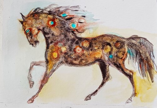 Appaloosa horse running by Daniela Vasileva, Work on Paper for Sale on Singulart