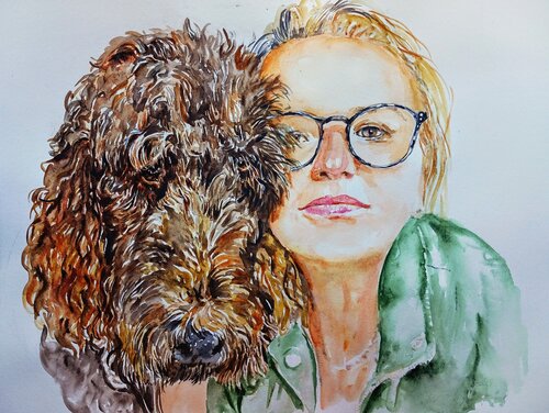Valerie with poodle par Daniela Vasileva, Peinture en vente sur Singulart