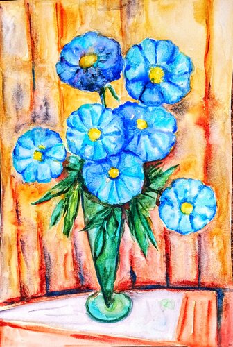 Blue flowers di Daniela Vasileva, Pittura in vendita su Singulart