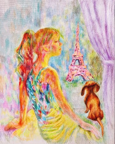 Chasing sunlight in the city of lights van Daniela Vasileva, Schilderij te koop op Singulart
