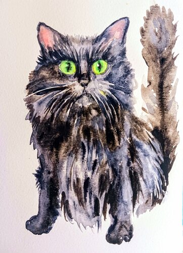 Black cat with emerald eyes by Daniela Vasileva, Painting for Sale on Singulart