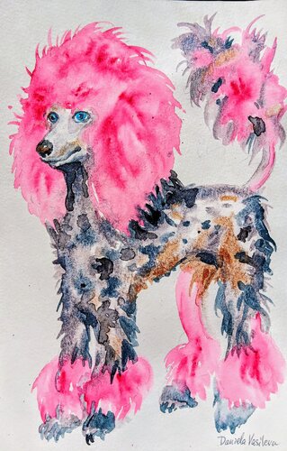 Dappled delight: the Pink poodle pallette par Daniela Vasileva, Peinture en vente sur Singulart