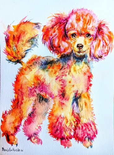 Posh pup perfection in pink gold von Daniela Vasileva, Malerei kaufen auf Singulart