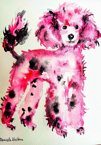 Bubblegum majesty, pink poodle di Daniela Vasileva, Pittura in vendita su Singulart