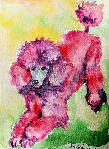 Poodle playtime in cotton candy dream van Daniela Vasileva, Schilderij te koop op Singulart