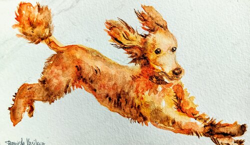 Dancing with sunshine, joyful paws in mid-air par Daniela Vasileva, Peinture en vente sur Singulart