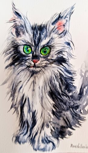 Black Maine coon kitten by Daniela Vasileva, Work on Paper for Sale on Singulart