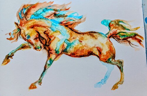Painted mustang in motion di Daniela Vasileva, Pittura in vendita su Singulart