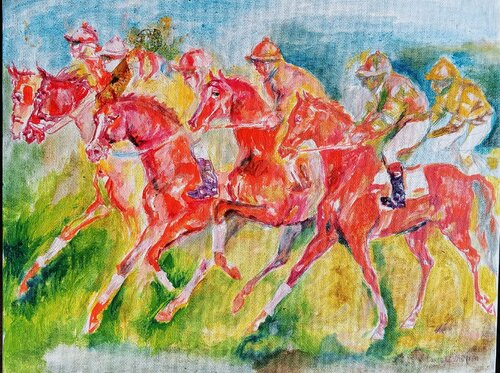 Equestrian horse racing par Daniela Vasileva, Œuvre sur papier en vente sur Singulart