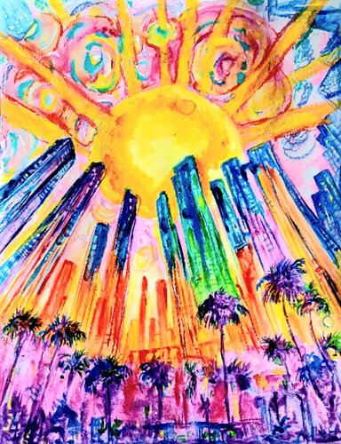 Los Angeles Aurora di Daniela Vasileva, Pittura in vendita su Singulart