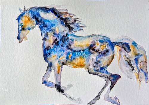 Bue Horse running by Daniela Vasileva, 종이 for Sale on Singulart