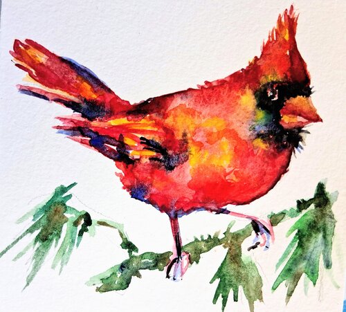 Christmas red cardinal par Daniela Vasileva, Peinture en vente sur Singulart