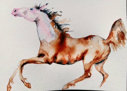 Horse running. Black white blue Daniela Vasileva