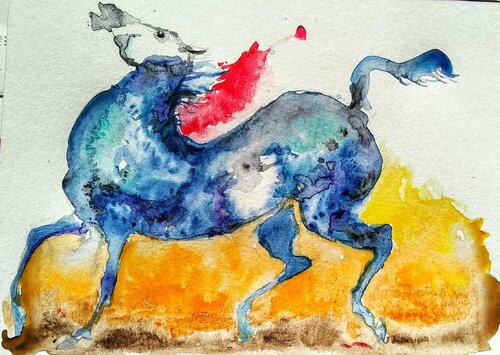 Blue Horse running di Daniela Vasileva, Opera su carta in vendita su Singulart