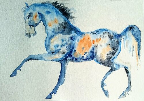 Blue Dappled Horse by Daniela Vasileva, Work on Paper for Sale on Singulart