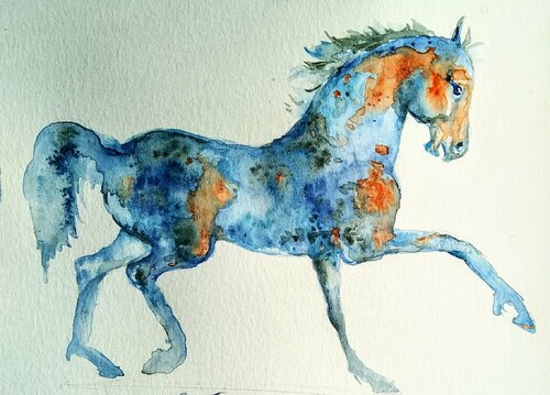 Blue Dappled Horse 3 di Daniela Vasileva, Opera su carta in vendita su Singulart