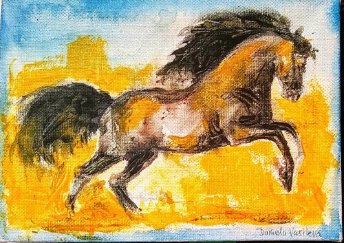 Horse running. Black stallion di Daniela Vasileva, Pittura in vendita su Singulart