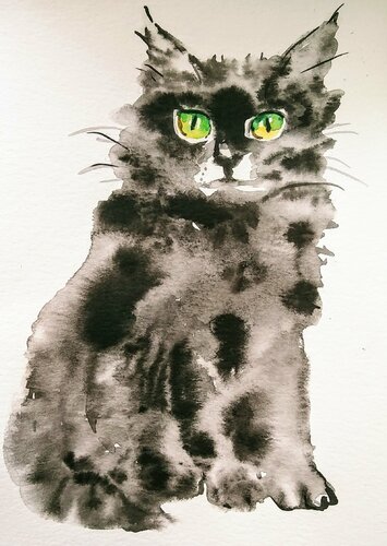 Black kitten di Daniela Vasileva, Opera su carta in vendita su Singulart