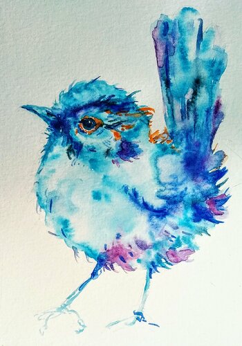 Nature inspired Colorful blue bird di Daniela Vasileva, Opera su carta in vendita su Singulart