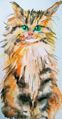 Orange calico cat di Daniela Vasileva, Opera su carta in vendita su Singulart