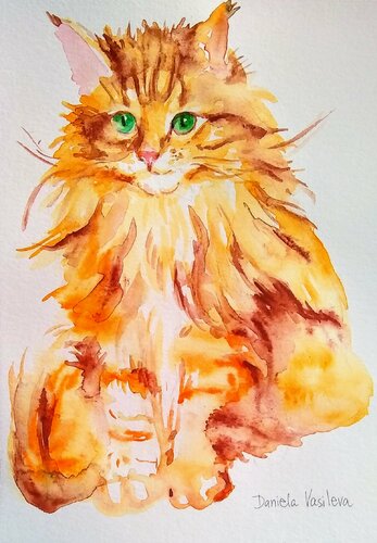 Orange cat di Daniela Vasileva, Opera su carta in vendita su Singulart