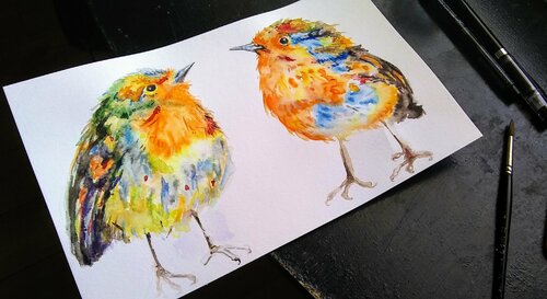 Colorful bird Christmas robin di Daniela Vasileva, Opera su carta in vendita su Singulart