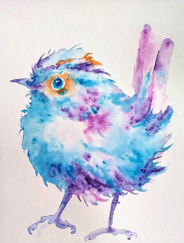 Nature inspired Colorful blue bird di Daniela Vasileva, Opera su carta in vendita su Singulart